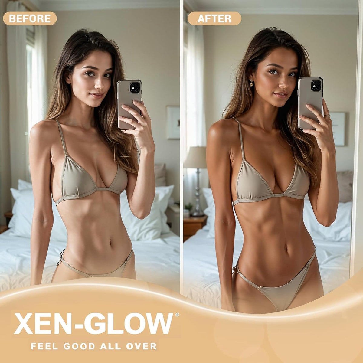 XEN-GLOW lotion texture close-up highlighting creamy, fast-absorbing formula