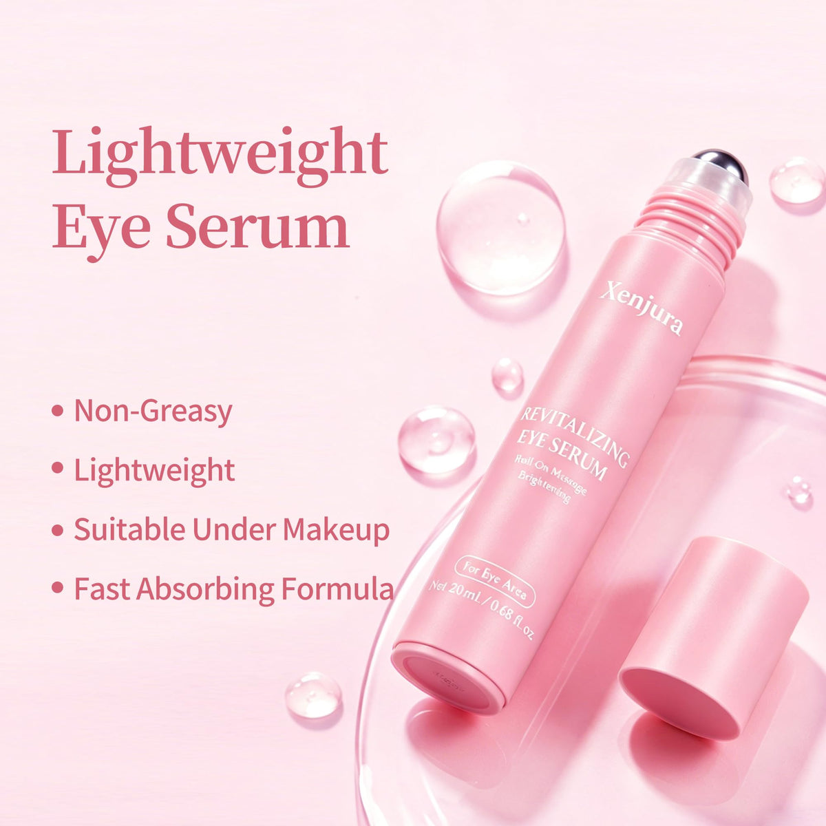 Xenjura application under eye demonstration reduces puffiness with gentle roll