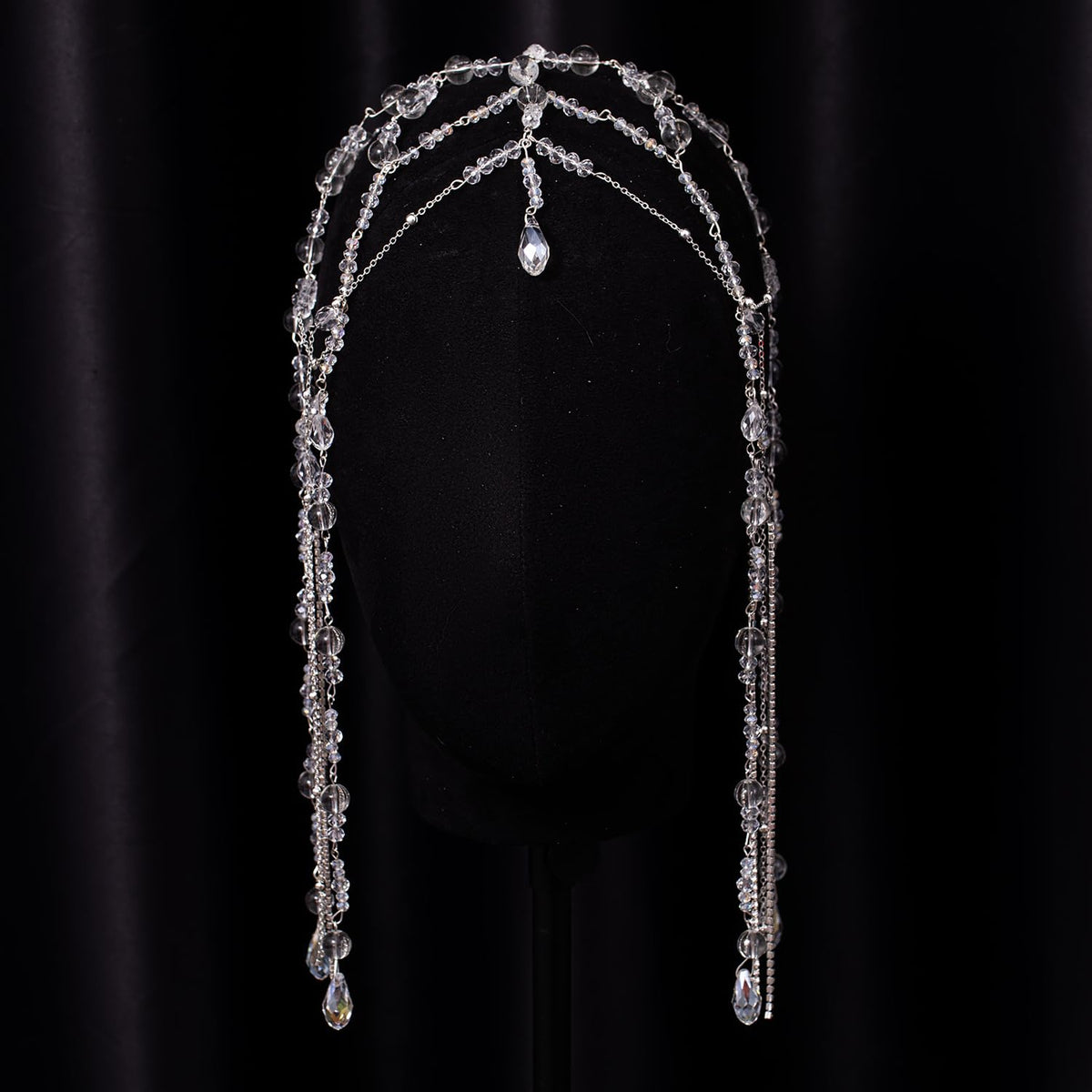 Xerling headpiece on model at wedding illustrating bridal styling and photo-ready look