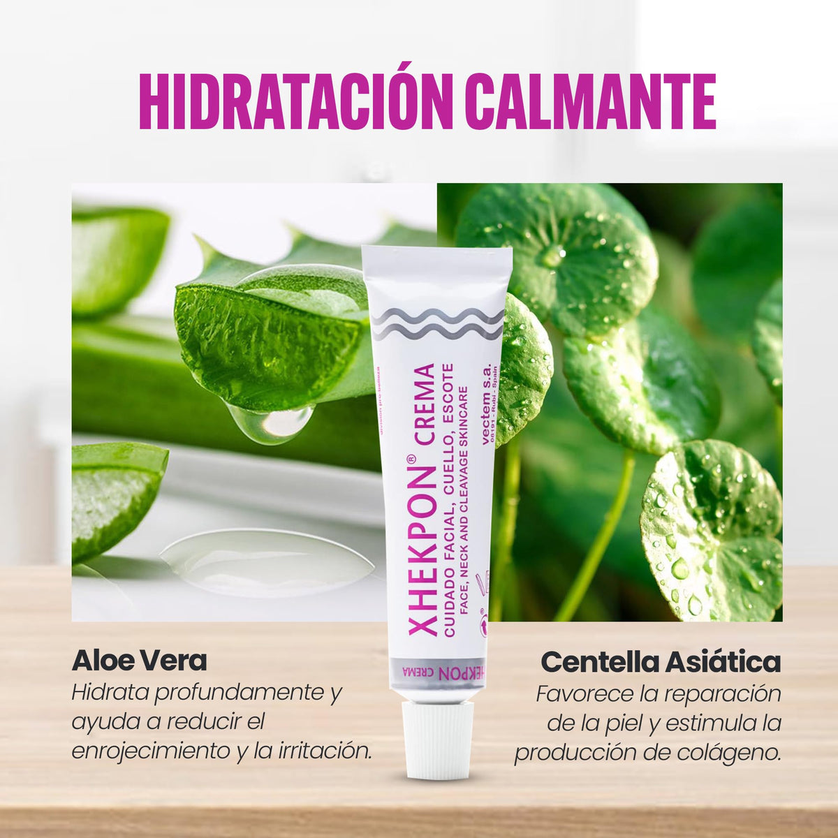 XHEKPON applied to face and neck showing smooth hydration benefit