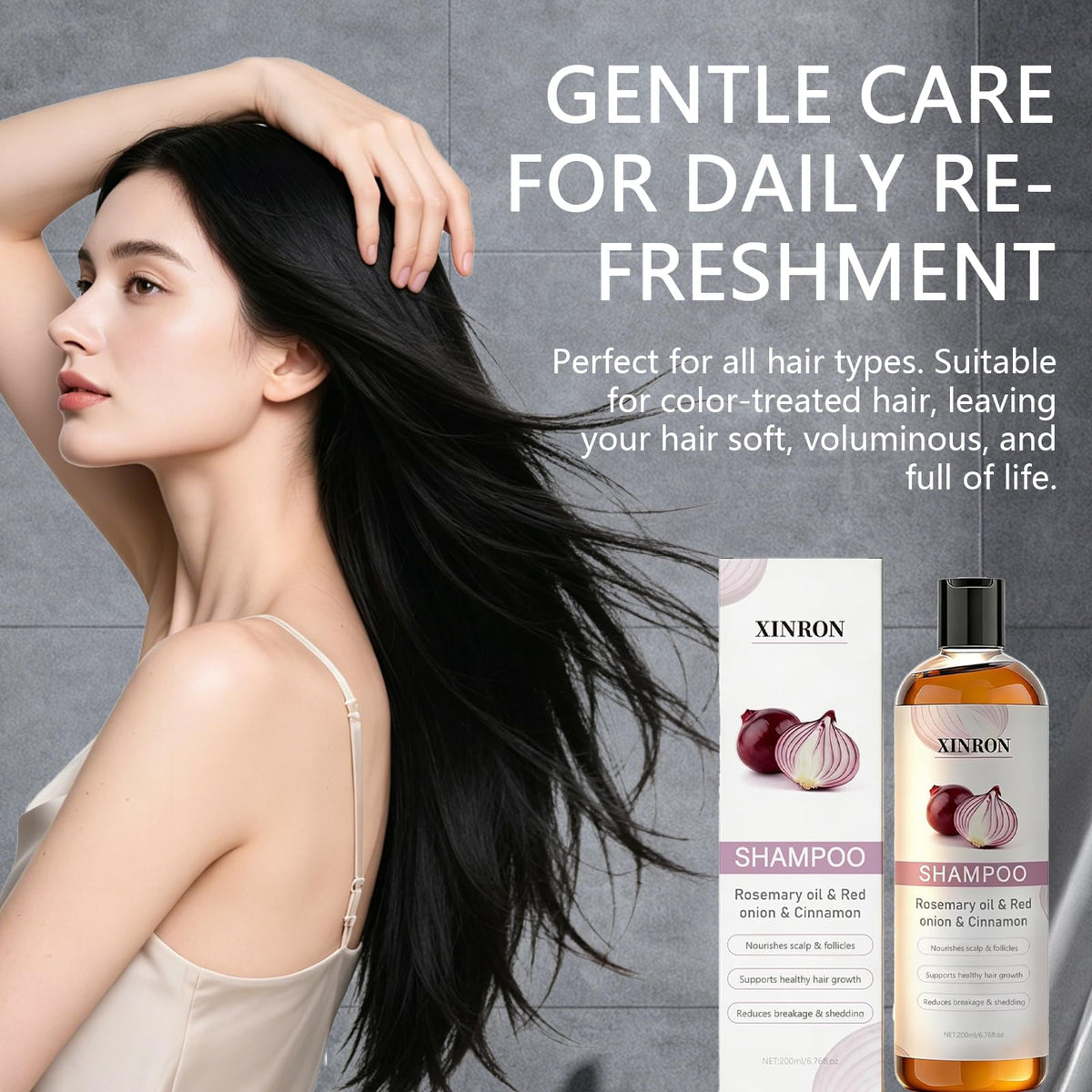 XINRON bottle staged in modern bathroom suggesting daily routine