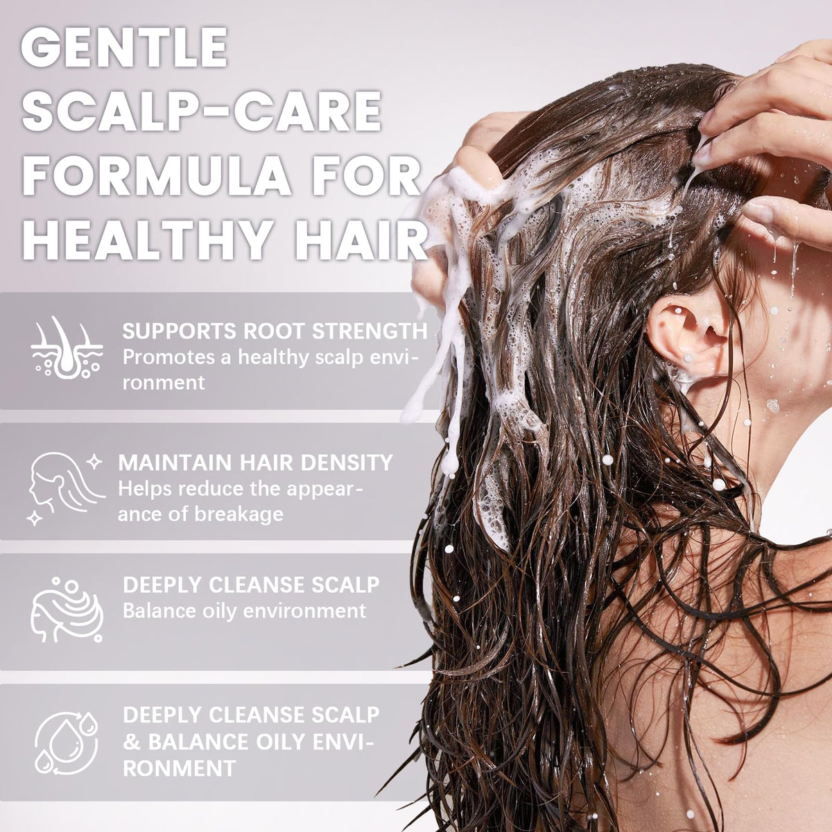 XINRON shampoo in hand while applying to wet hair for scalp massage