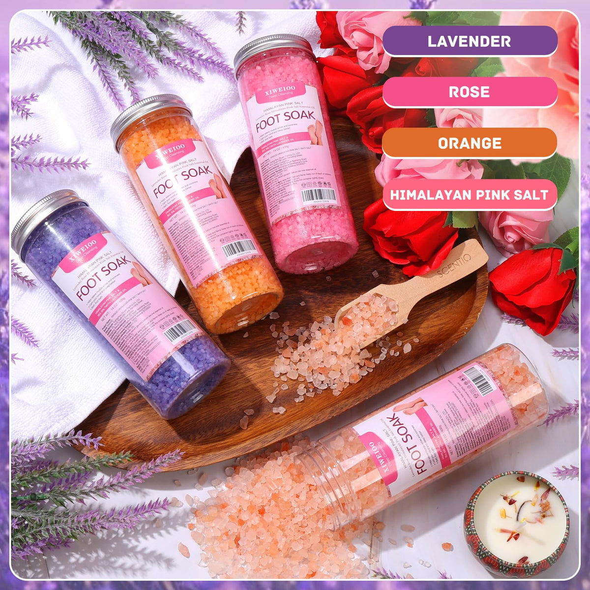 xiweioo close-up of pink salt granules highlighting mineral texture and exfoliation