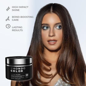 XMONDO before and after glossy hair comparison highlighting improved shine