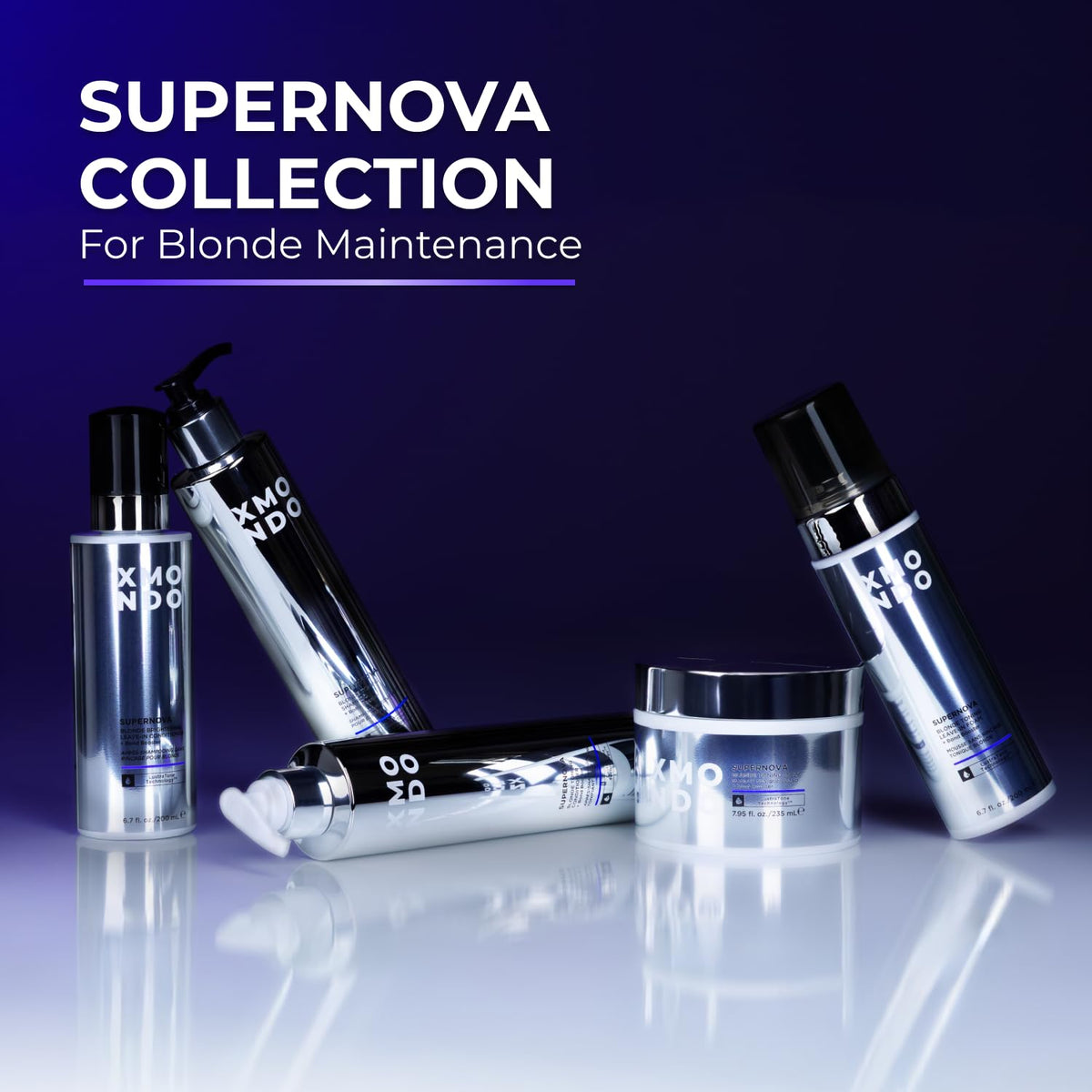 XMONDO product in bathroom lifestyle shot implying salon-quality results