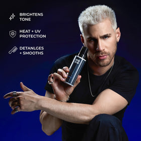 XMONDO mist being applied to blonde hair for detangling and tone refresh