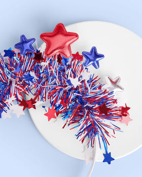 xo, Fetti fringe texture closeup highlighting red white blue movement and lightweight comfort