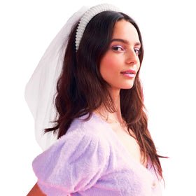 xo, Fetti front view headband shows elegant pearls and clean white finish for parties