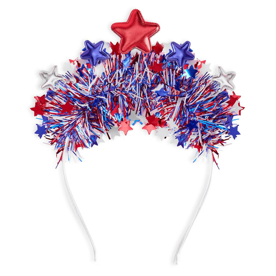 xo, Fetti front view headband showing patriotic stars and fringe for bold party style