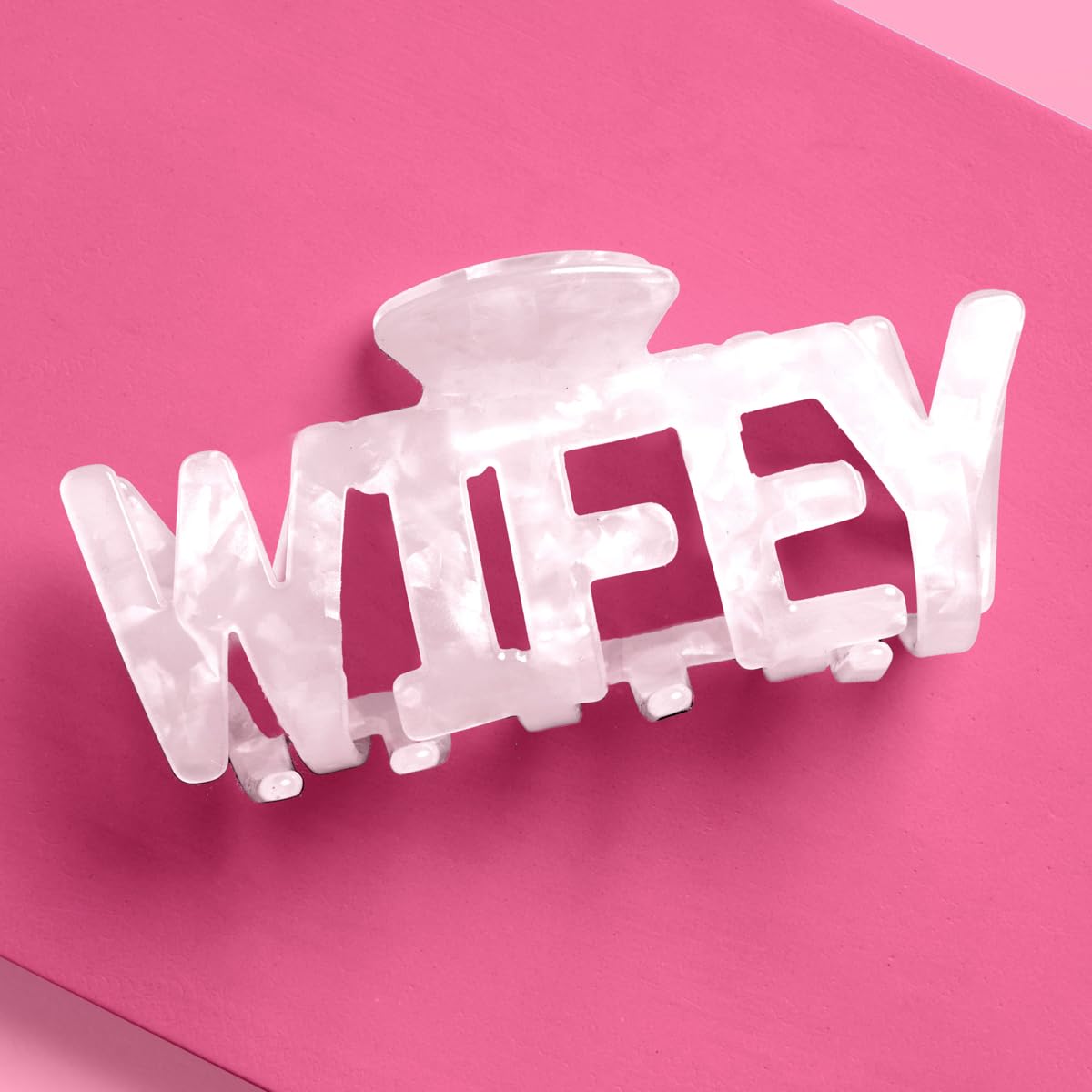 xo, Fetti front view of white Wifey claw clip showing clean bridal style and easy application