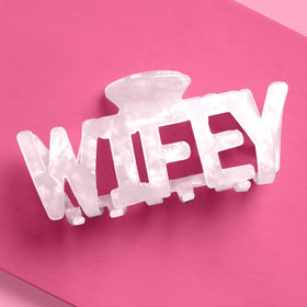 xo, Fetti front view of white Wifey claw clip showing clean bridal style and easy application