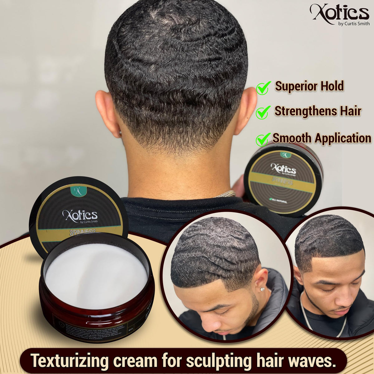 Xotics by Curtis Smith open jar showing creamy shea texture and moisturizing benefit