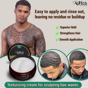 Xotics by Curtis Smith applied to hair during styling for added shine and control
