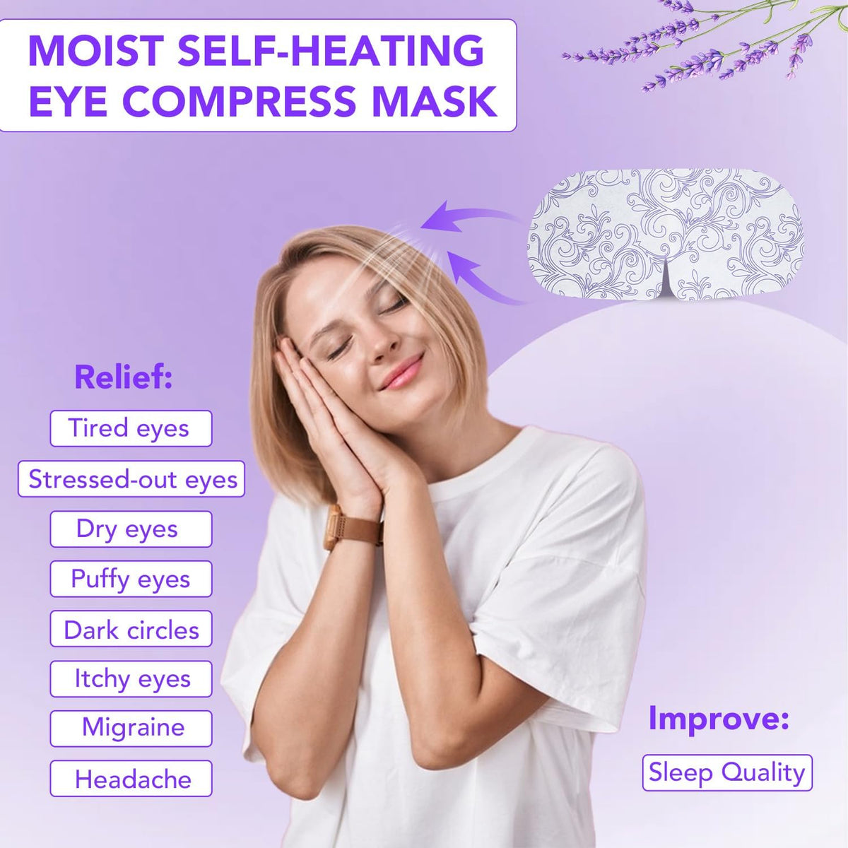 XPCARE mask worn by person relaxing in bed providing soothing warmth
