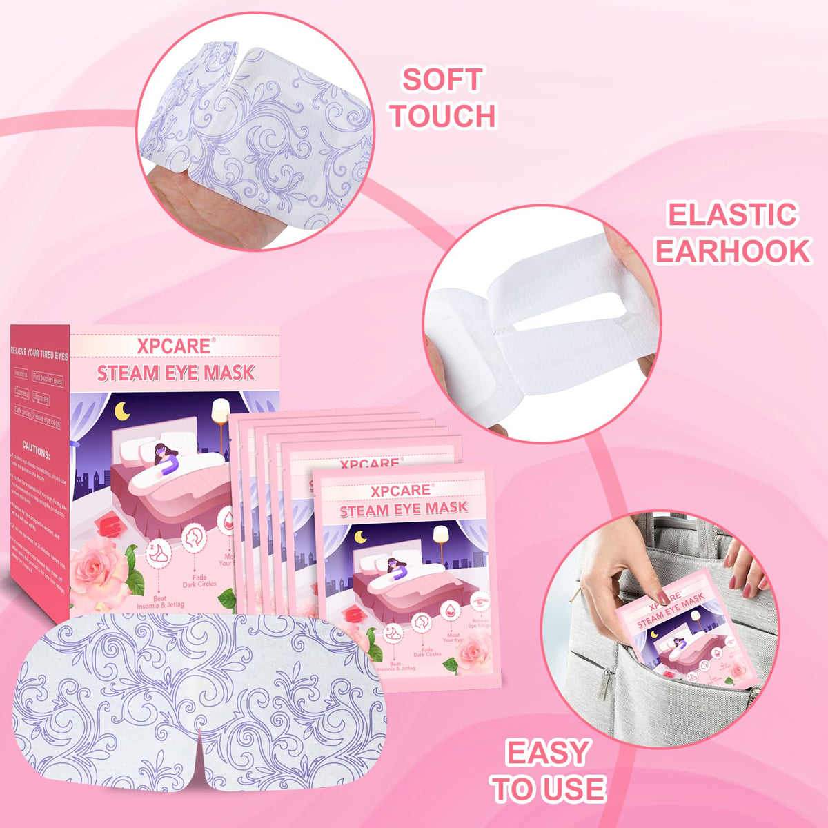 XPCARE opened mask steaming gently to soothe and hydrate eye area