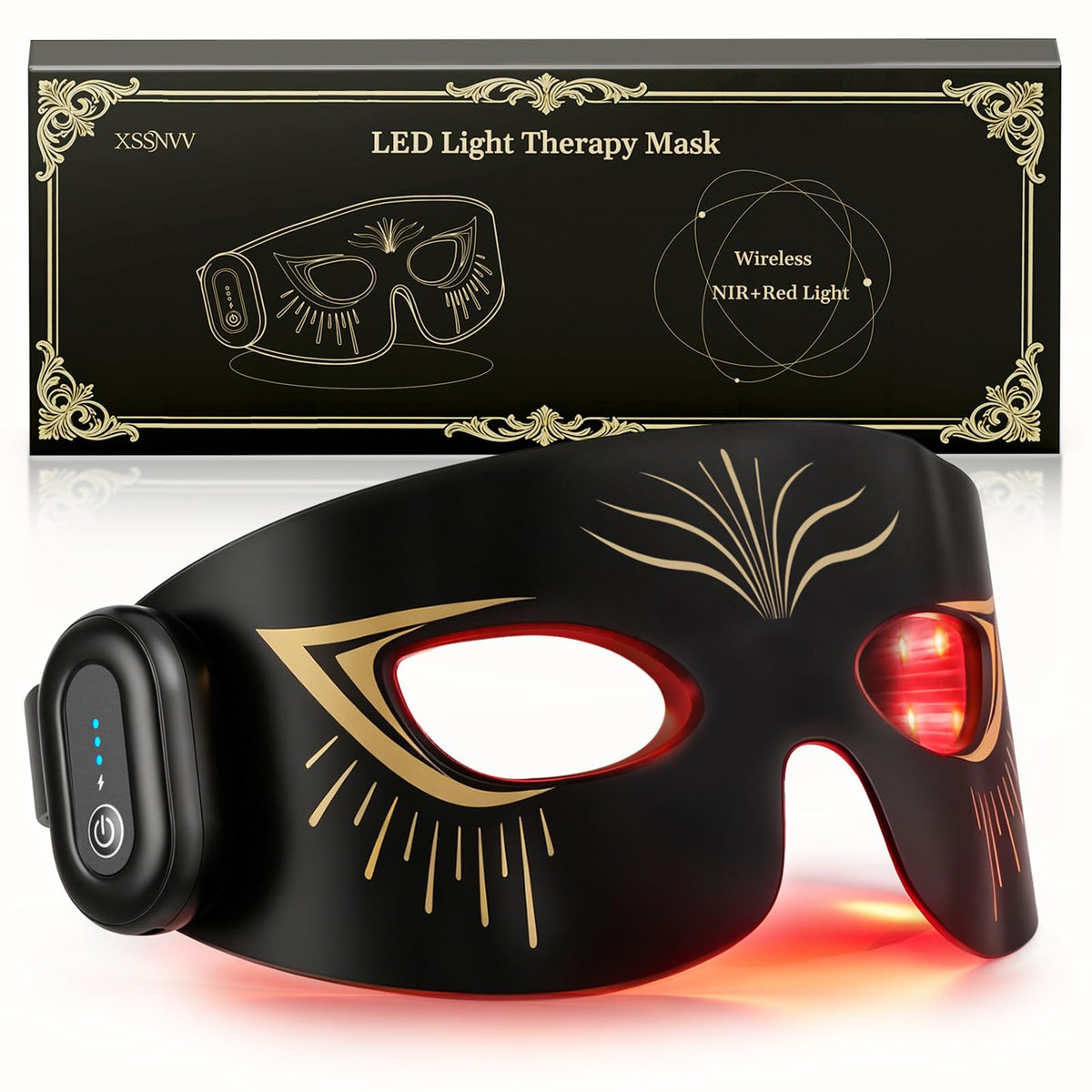XSSNVV front view of eye mask showing focused LED placement and comfortable fit