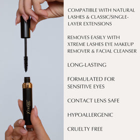Xtreme Lashes label close-up highlighting Vitamin B5 and gentle formula
