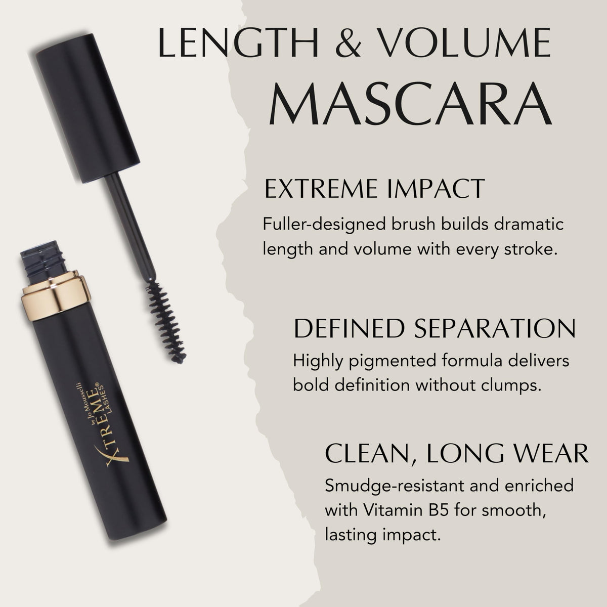 Xtreme Lashes texture swatch on skin showing smooth, clump-free pigment