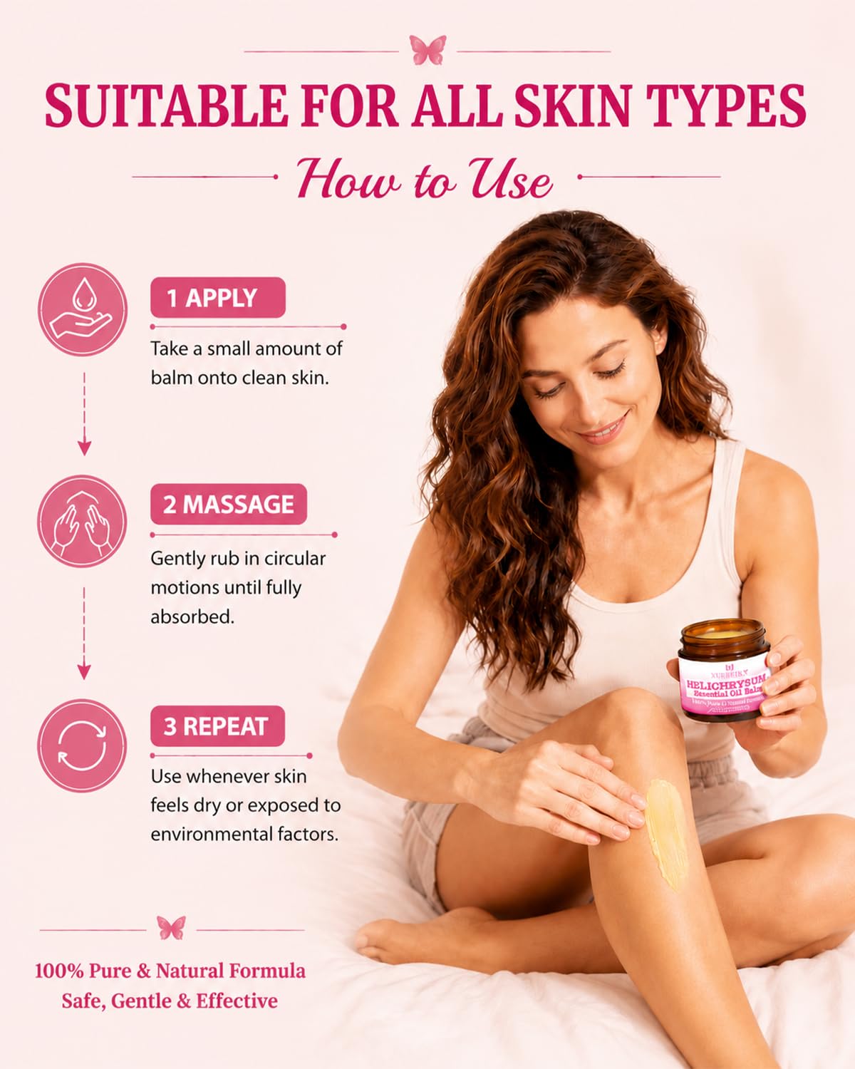 XUEBEIK balm spread on hands demonstrating quick absorption and hydrated feel