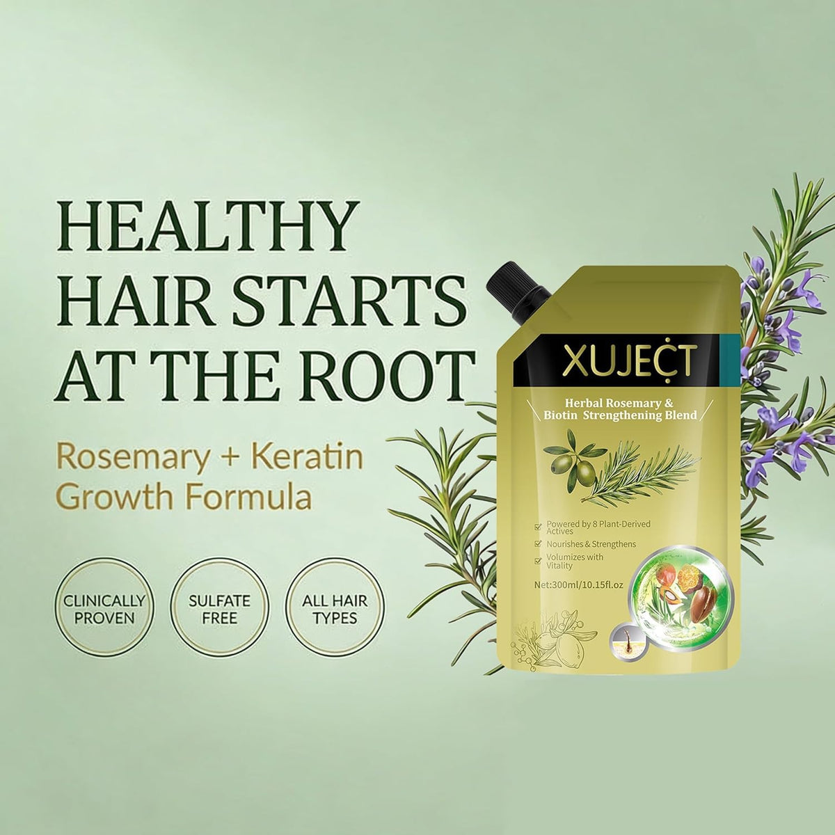 XUJECT label detail showing biotin and rosemary claims for transparency and trust