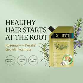 XUJECT label detail showing biotin and rosemary claims for transparency and trust