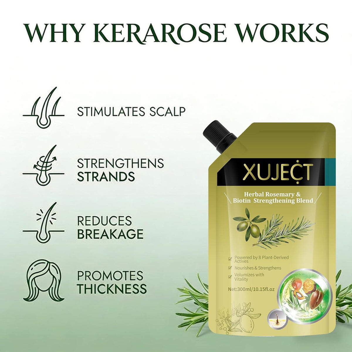 XUJECT close-up of ingredients list and rosemary extract highlighting natural plant benefits
