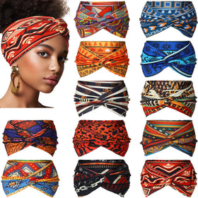 XunYee front view of 12-piece headband set showing assorted prints and quantities, helps outfit matching