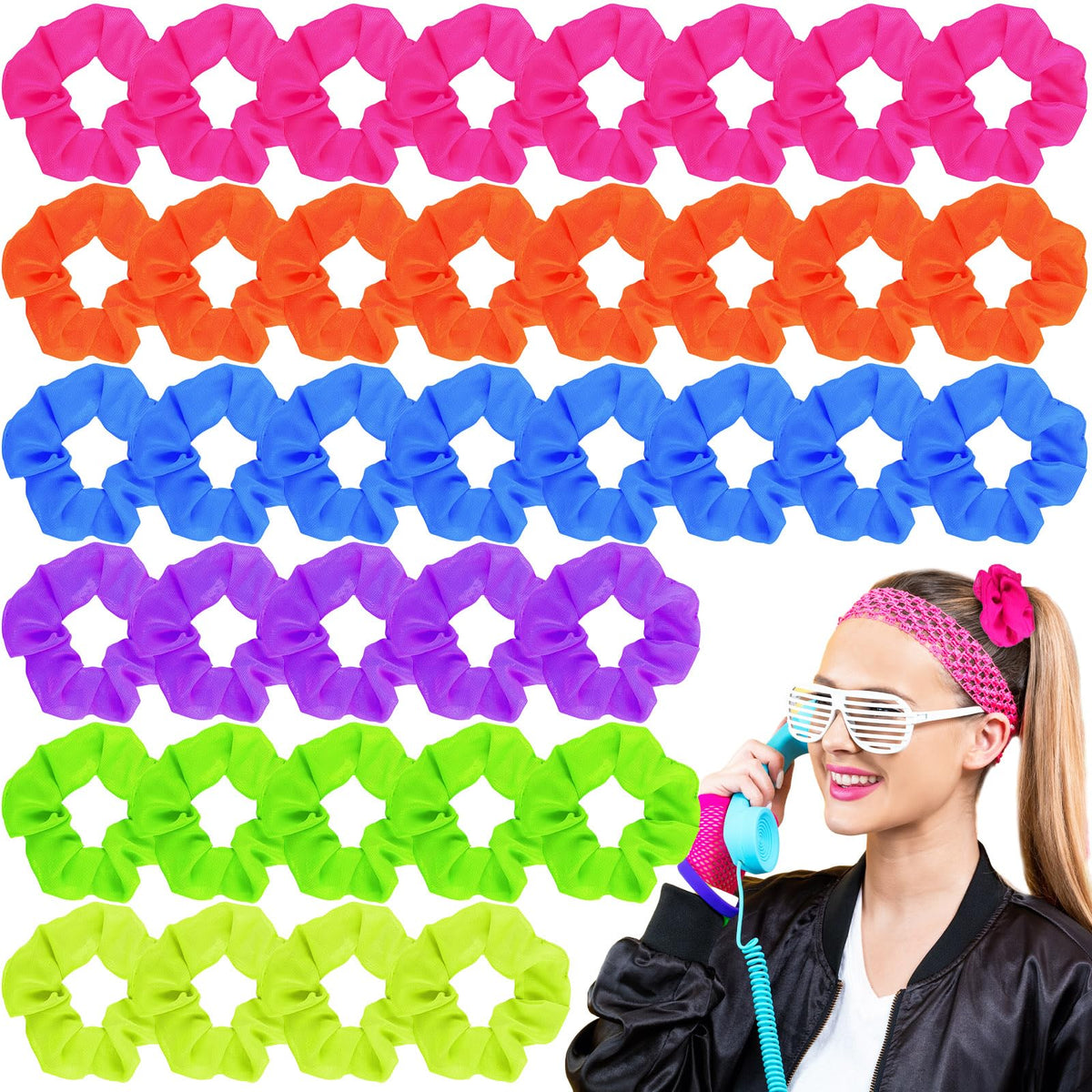 XunYee front packaging showing 48 neon scrunchies, bulk convenience