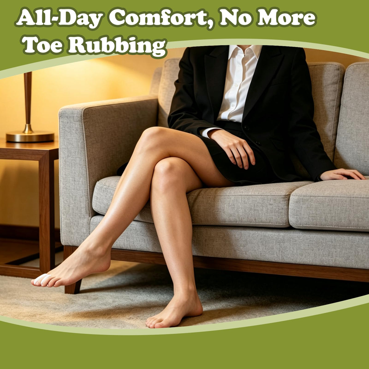 Xymoso lifestyle scene of relaxed feet using spacers for comfort