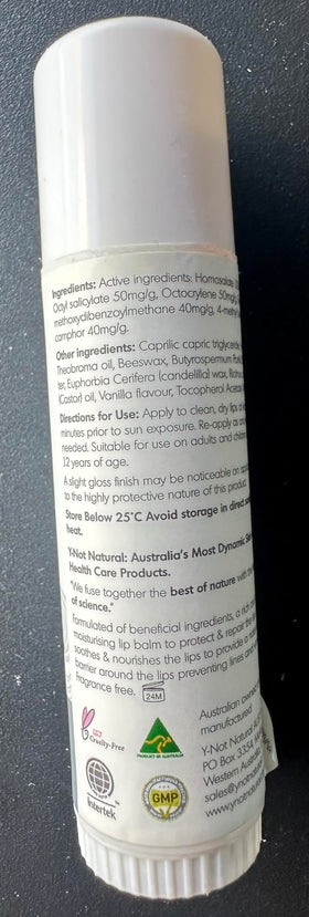 Y Not Natural ingredient label view showing vitamin E and omega fatty acids