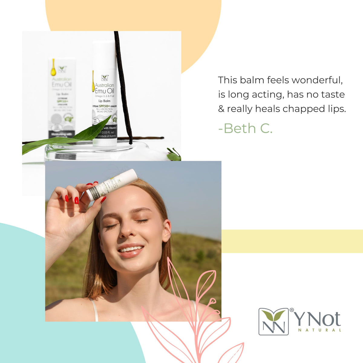 Y Not Natural lip balm resisting water droplets to show 4-hour resistance
