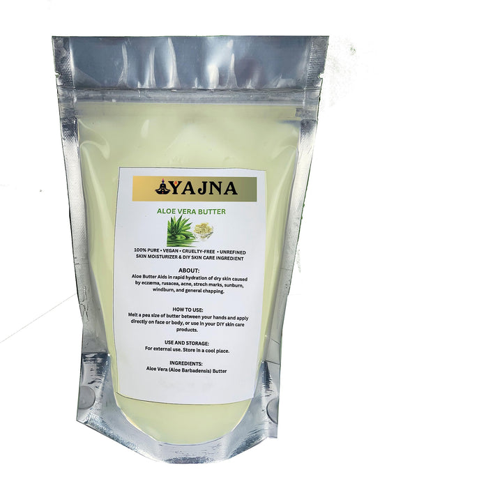 Yajna aloe vera butter front jar showing packaging and pure product benefit