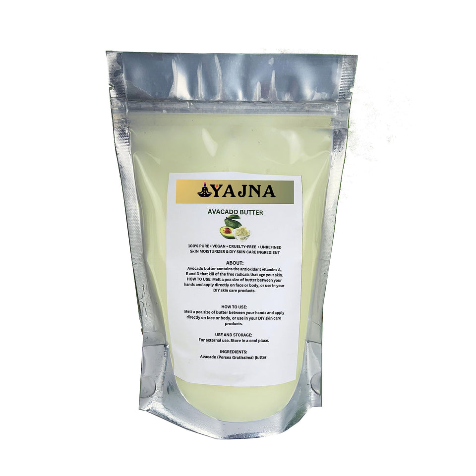 Yajna avocado butter front jug showing packaging and pure contents benefit
