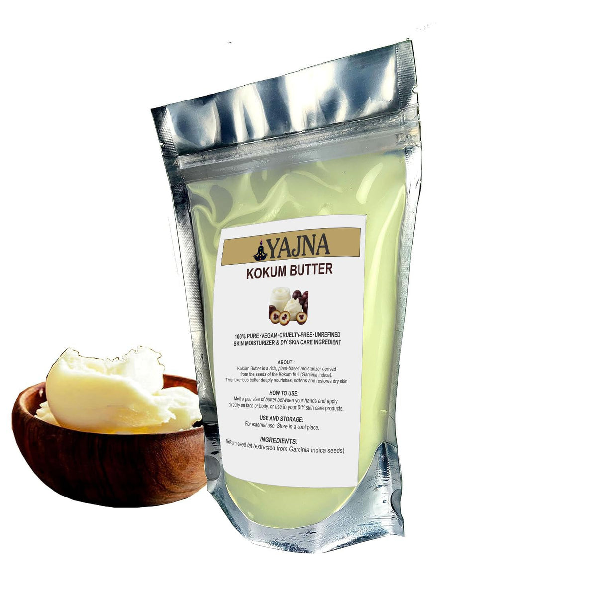 Yajna kokum butter dollop on hand demonstrating moisturizing benefit for skin