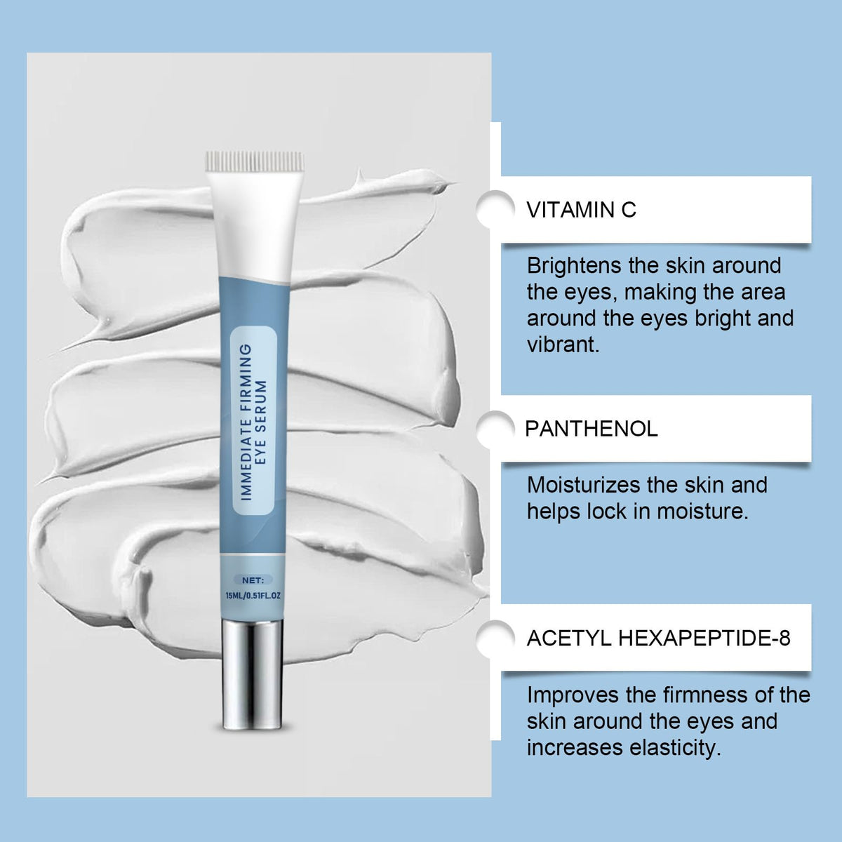 YAKINI applying serum under eye demonstrating quick firming benefit