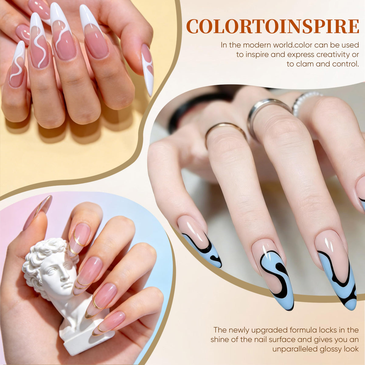 YALSYNY close-up of matte glossy glitter and golden top coats benefits