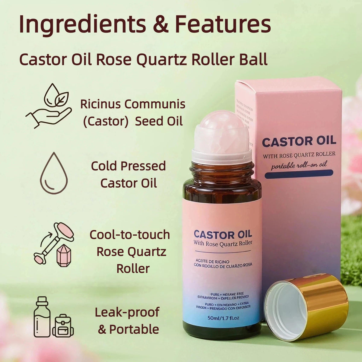 Yamucio castor oil texture on fingertip illustrating lightweight, non-greasy feel benefit