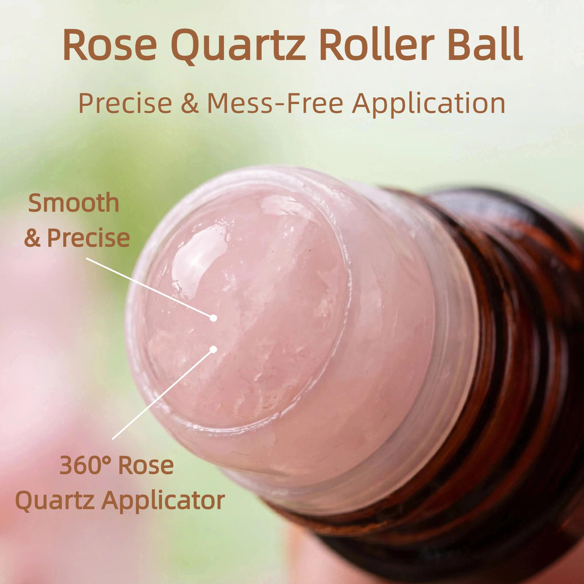 Yamucio close-up of rose quartz roller stone highlighting smooth, cooling surface benefit