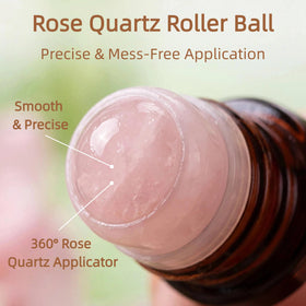 Yamucio close-up of rose quartz roller stone highlighting smooth, cooling surface benefit