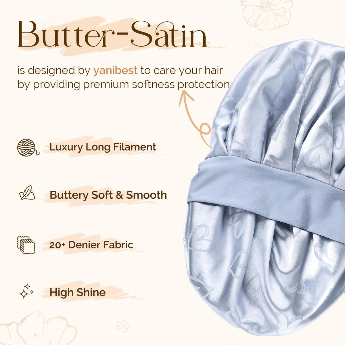 YANIBEST close-up satin texture reduces friction and protects hair