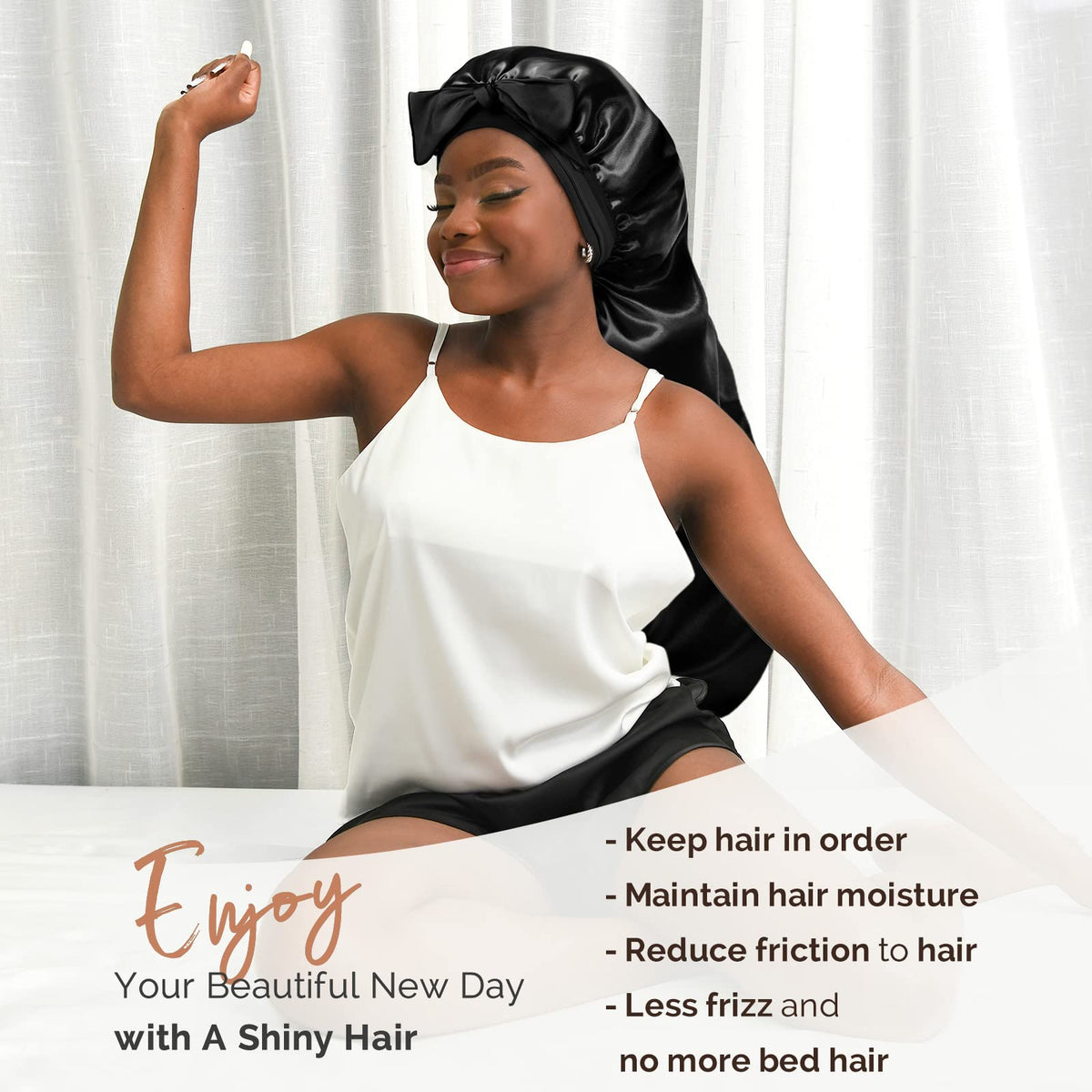 YANIBEST bonnet containing long braids and locs to show capacity and tangle-free protection