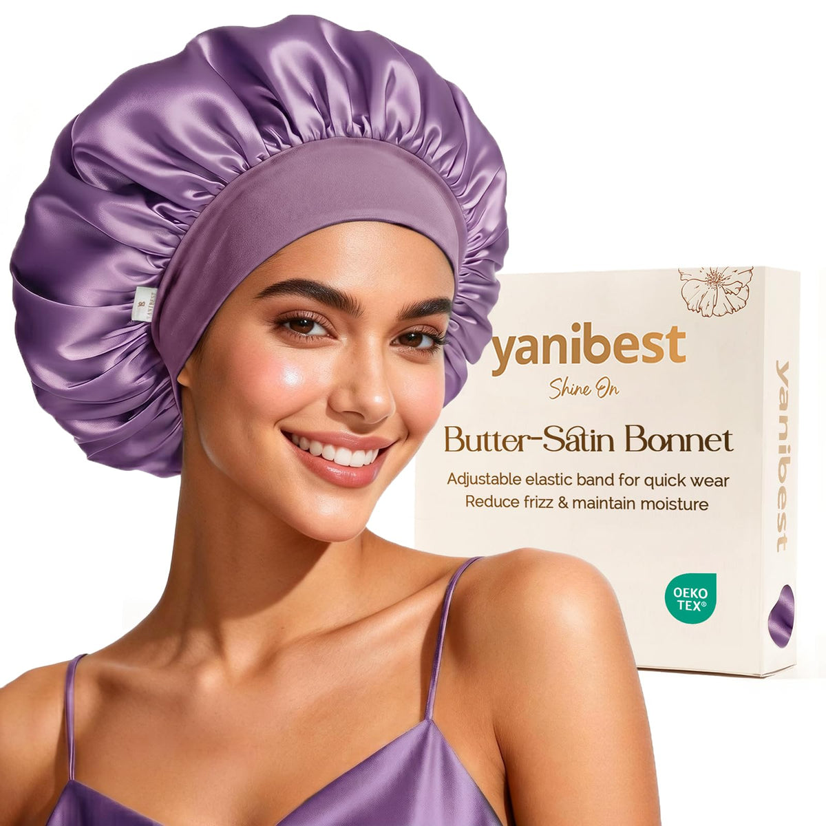 YANIBEST bonnet front view showing full cap and secure fit benefit