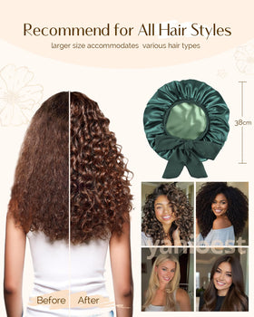 YANIBEST bonnet on curly hair in bed protecting curls overnight