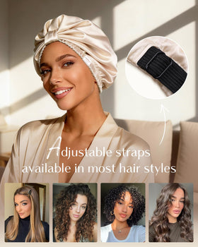 YANIBEST bonnet worn by model with curly hair preserving curl definition