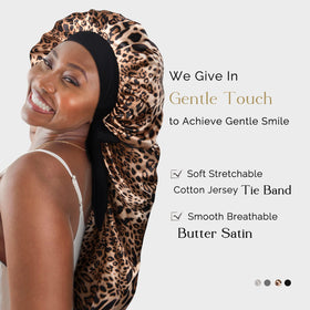YANIBEST bonnet on model sleeping demonstrating frizz reduction and hair protection