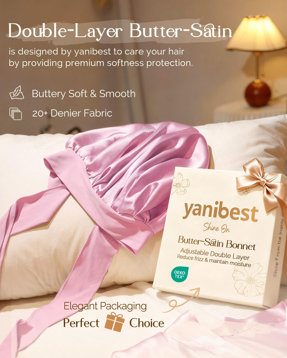 YANIBEST satin texture close-up highlights smooth fabric that reduces friction
