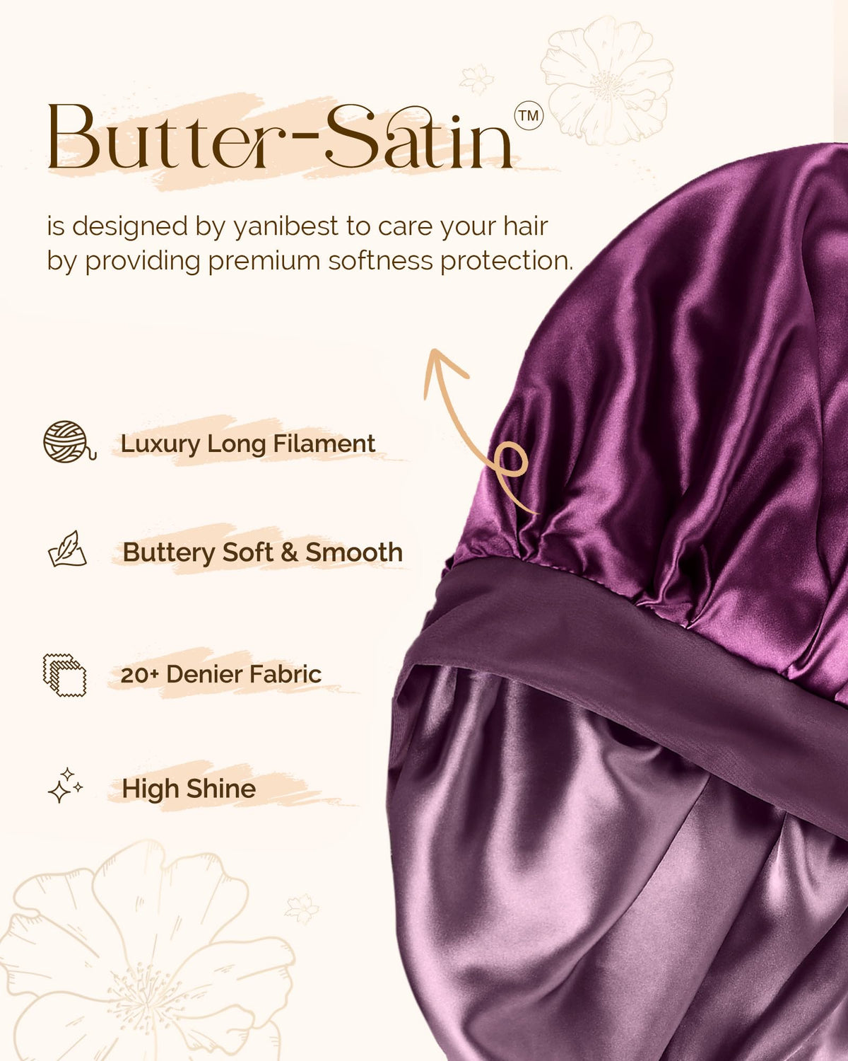 YANIBEST close-up of butter-satin texture for reduced friction and shine