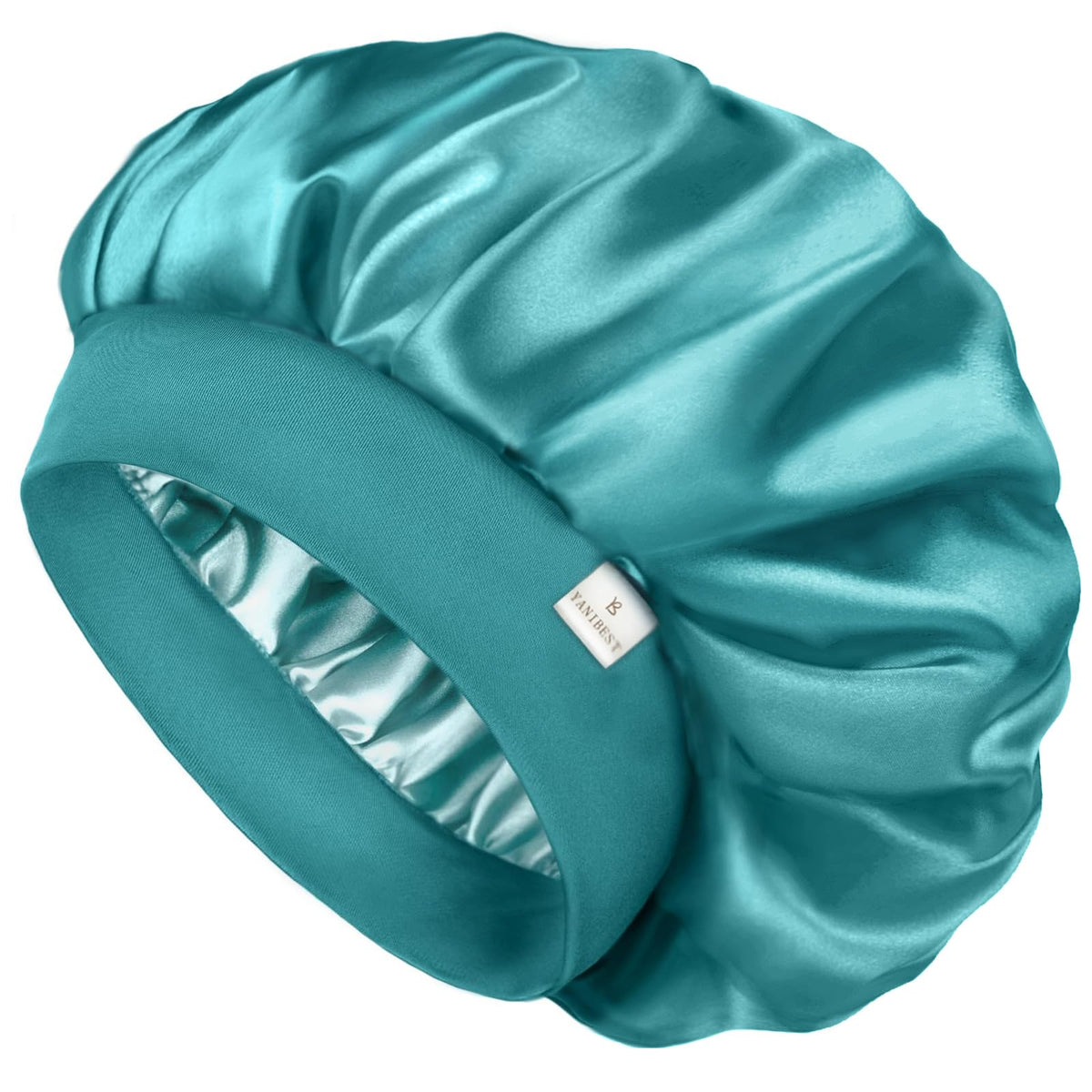 YANIBEST front view of blue satin bonnet showing shape and fit benefit