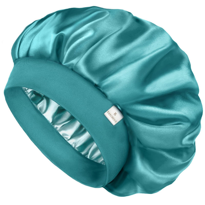 YANIBEST front view of blue satin bonnet showing shape and fit benefit