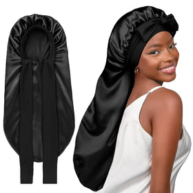 YANIBEST front view of long black bonnet showing roomy fit and sleek finish for secure styling